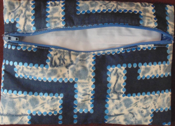 Blue padded African Print Makeup bag/Pencil case - Lillon Boutique
