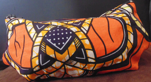Orange African Print Makeup bag/Pencil case - Lillon Boutique