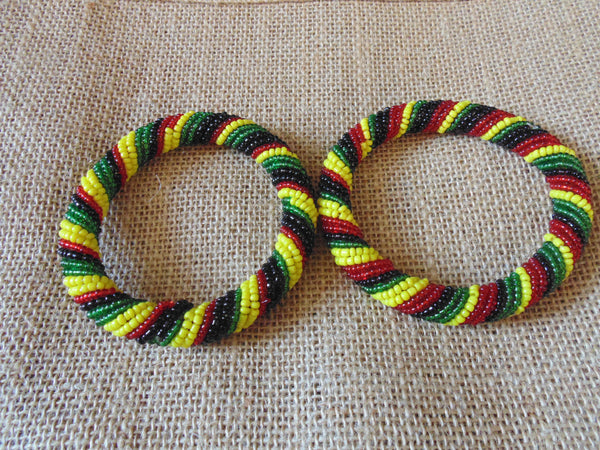 Beaded Bangle-Yellow Black Red Green Variation - Lillon Boutique