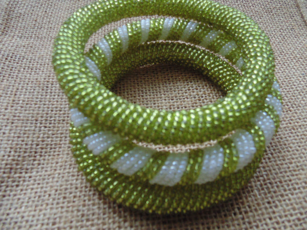 Beaded Bangle-Metallic Green 3 - Lillon Boutique
