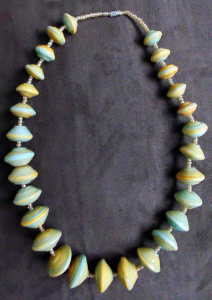 Paper Necklace with Beads-Yellow and Green - Lillon Boutique