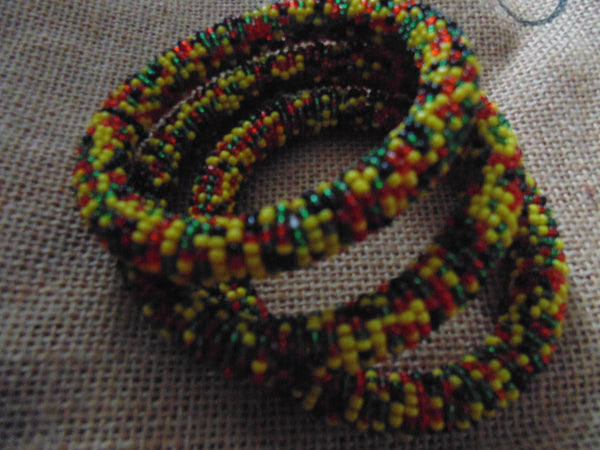 Beaded Bangle-Yellow Black Red Green Variation 2 - Lillon Boutique