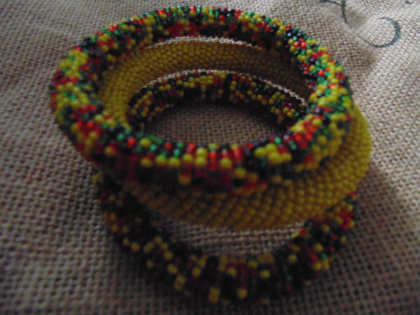 Beaded Bangle-Yellow Black Red Green Variation 2 - Lillon Boutique