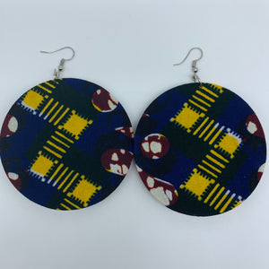 African Print Earrings-Round L Blue Variation 7 - Lillon Boutique