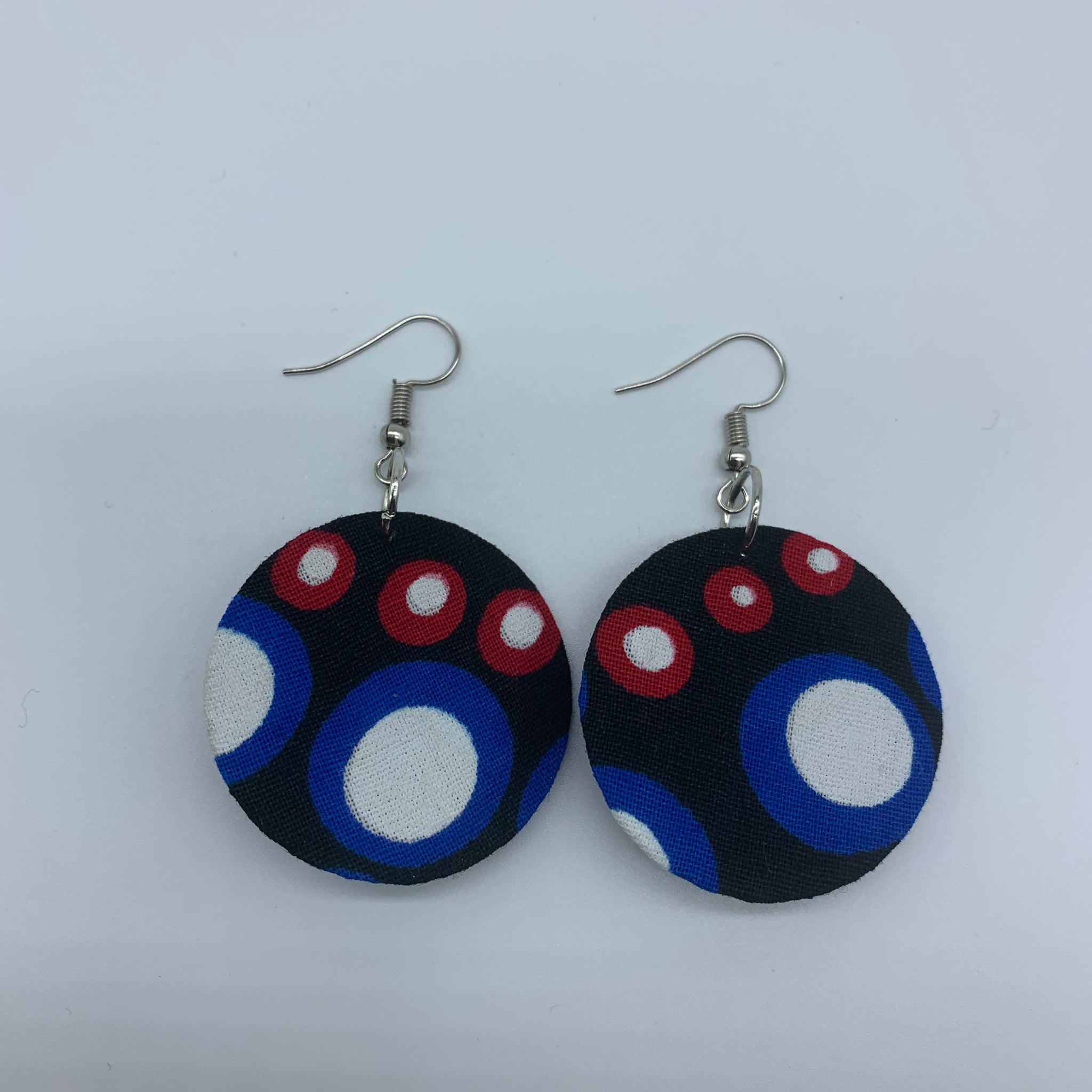 African Print Earrings-Round XS Blue Variation 11 - Lillon Boutique