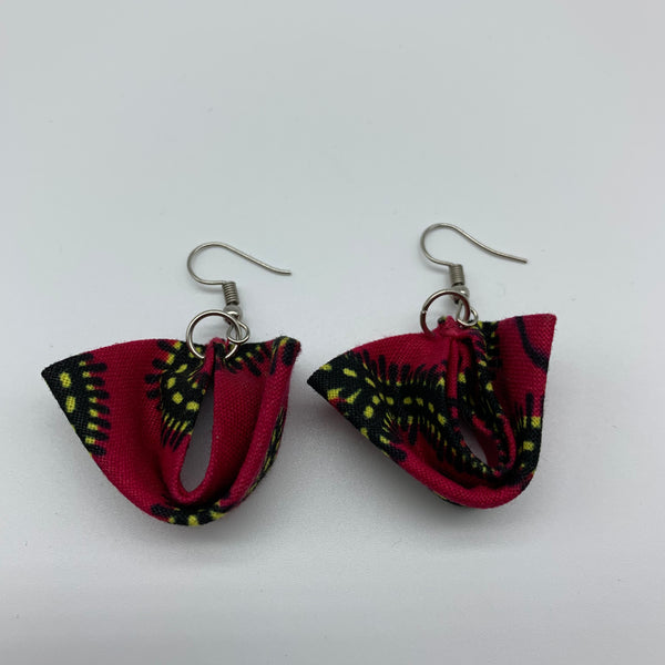 African Print Earrings-Folded Pink Variation 3 - Lillon Boutique