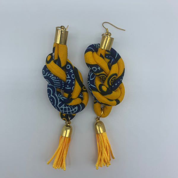 African Print Earrings-Knotted L Yellow Variation - Lillon Boutique
