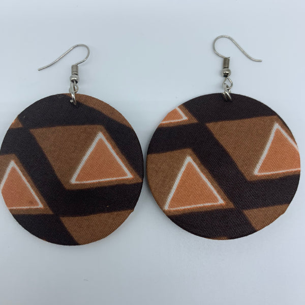 African Print Earrings-Round S Brown Variation 8 - Lillon Boutique