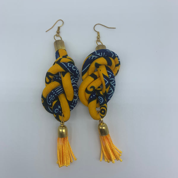 African Print Earrings-Knotted L Yellow Variation - Lillon Boutique