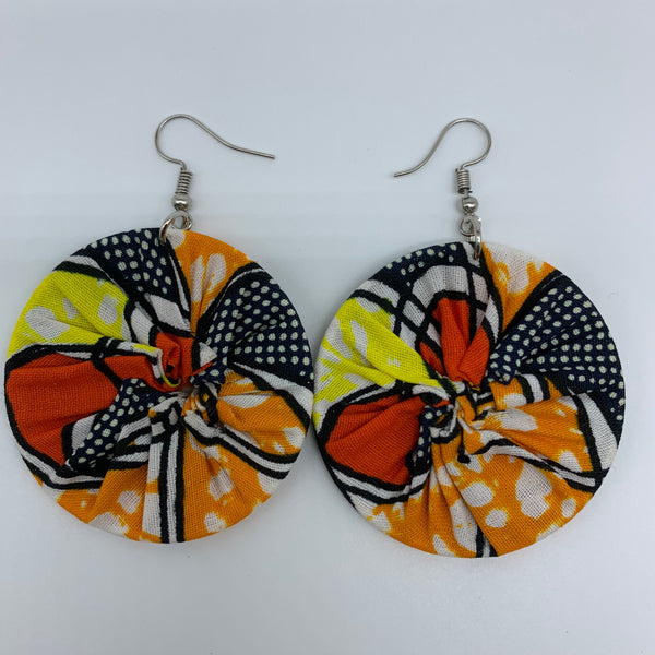 African Print Earrings-Round S Orange Variation 7 - Lillon Boutique