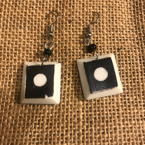 Cow Bone Earrings-Black and White Square - Lillon Boutique