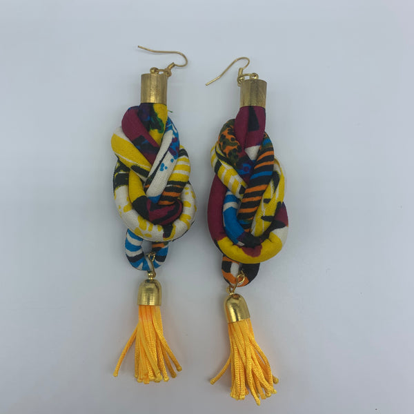African Print Earrings-Knotted L Yellow Variation 3 - Lillon Boutique