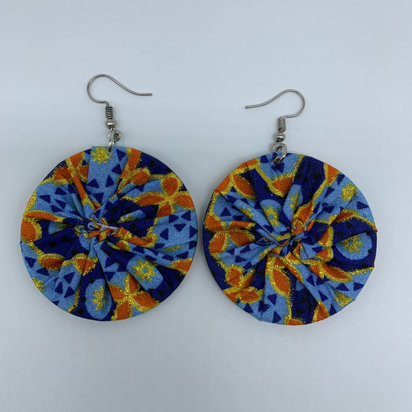 African Print Earrings-Round S Blue Variation 14 - Lillon Boutique