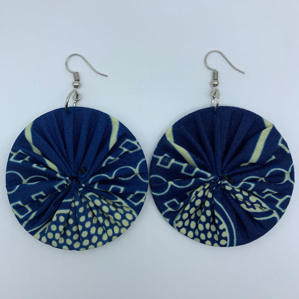 African Print Earrings-Round M Blue Variation 11 - Lillon Boutique
