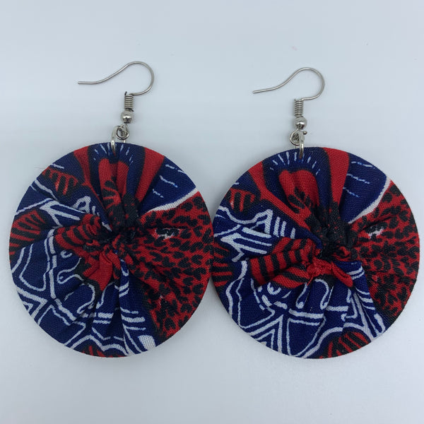 African Print Earrings-Round S Red Variation 17 - Lillon Boutique