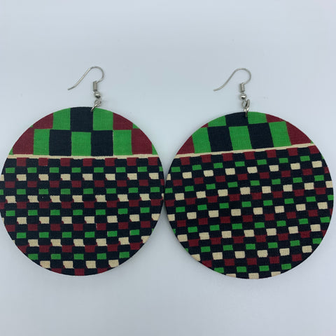 African Print Earrings-Round L Green Variation 4 - Lillon Boutique