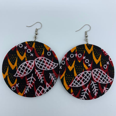 African Print Earrings-Round M Black Variation 6 - Lillon Boutique