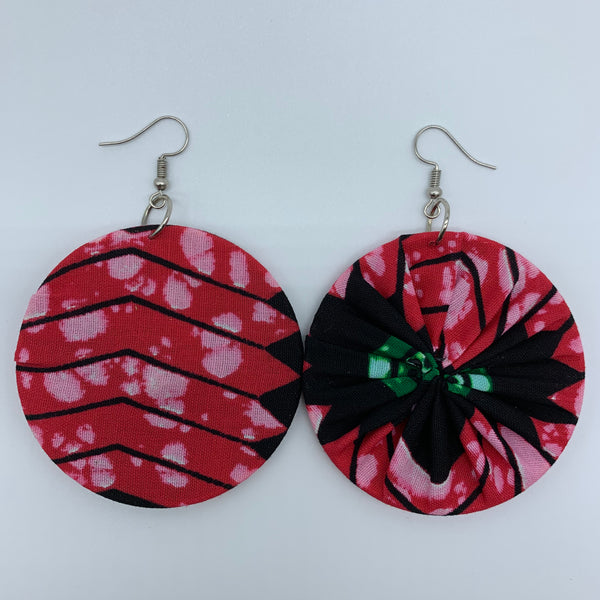 African Print Earrings-Round M Pink Variation 2 - Lillon Boutique