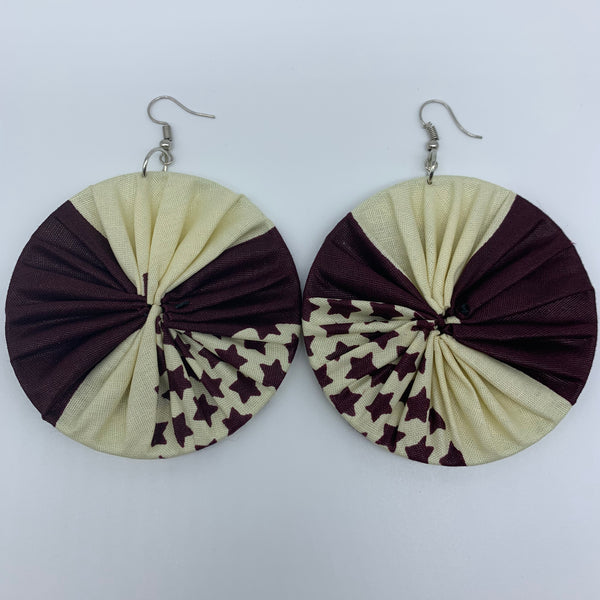 African Print Earrings-Round L Brown Variation 4 - Lillon Boutique
