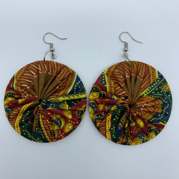 African Print Earrings-Round M Red Variation - Lillon Boutique