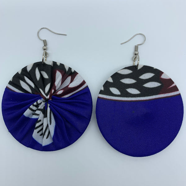 African Print Earrings-Round M Blue Variation 3 - Lillon Boutique