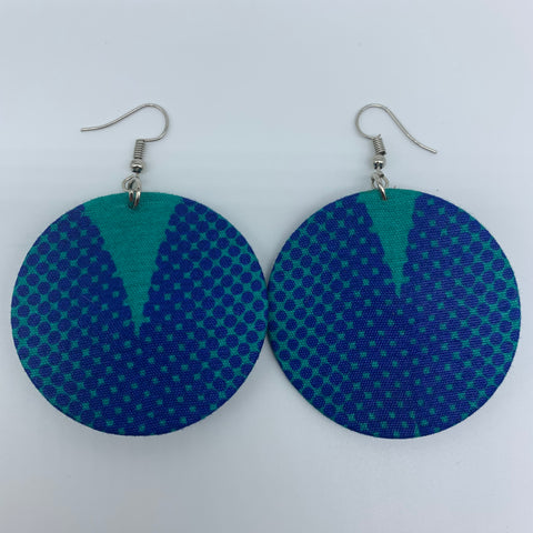 African Print Earrings-Round S Blue Variation 10 - Lillon Boutique