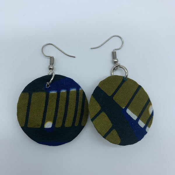 African Print Earrings-Round XS Green Variation 8 - Lillon Boutique