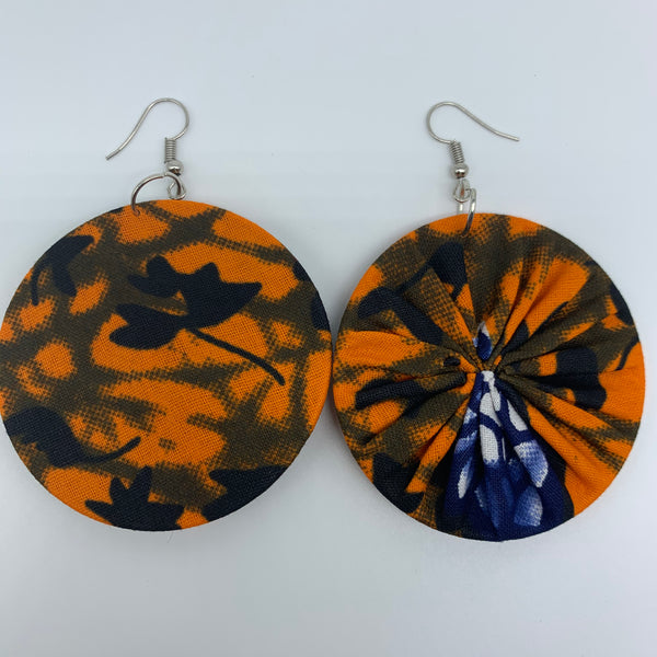 African Print Earrings-Round M Orange Variation 2 - Lillon Boutique