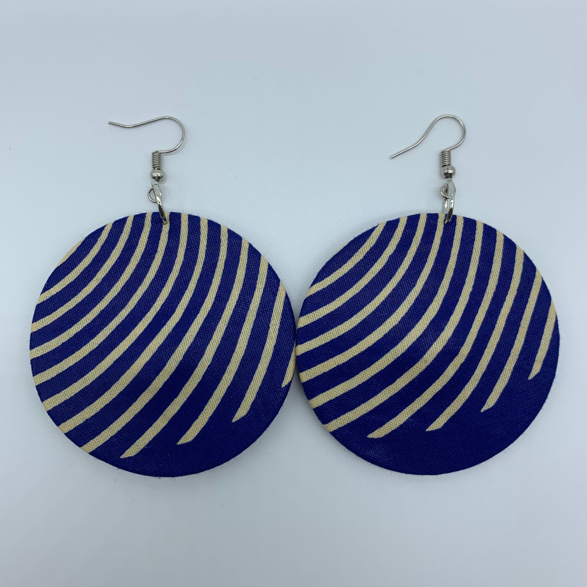 African Print Earrings-Round M Blue Variation 2 - Lillon Boutique