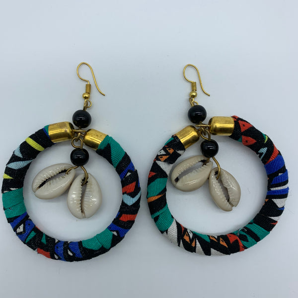 African Print W/Shell Earrings- Black Variation - Lillon Boutique