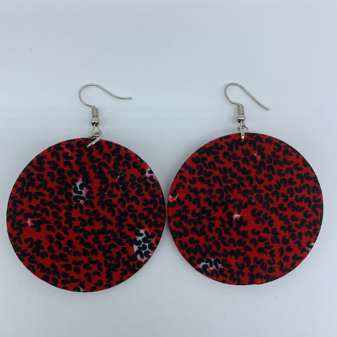 African Print Earrings-Round S Red Variation 6 - Lillon Boutique