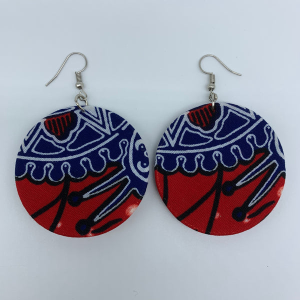 African Print Earrings-Round S Red Variation 7 - Lillon Boutique