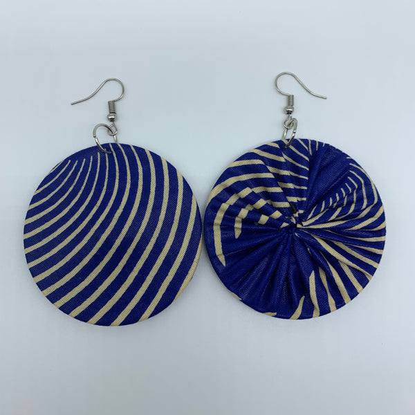 African Print Earrings-Round M Blue Variation 15 - Lillon Boutique