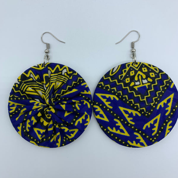 African Print Earrings-Round M Blue Variation 6 - Lillon Boutique