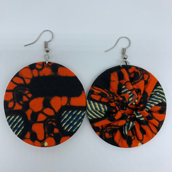 African Print Earrings-Round S Orange Variation 13 - Lillon Boutique