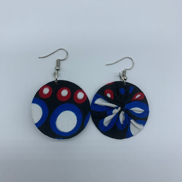 African Print Earrings-Round XS Blue Variation 11 - Lillon Boutique