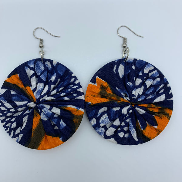 African Print Earrings-Round M Blue Variation 13 - Lillon Boutique