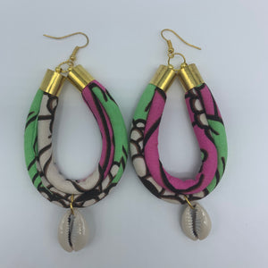 African Print W/Shell Earrings- IC Green Variation - Lillon Boutique