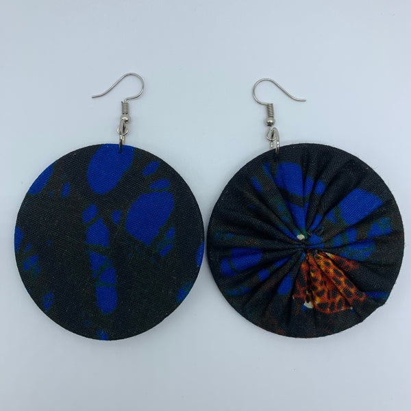 African Print Earrings-Round M Blue Variation 4 - Lillon Boutique