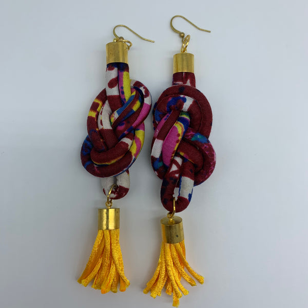 African Print Earrings-Knotted L Red Variation 10