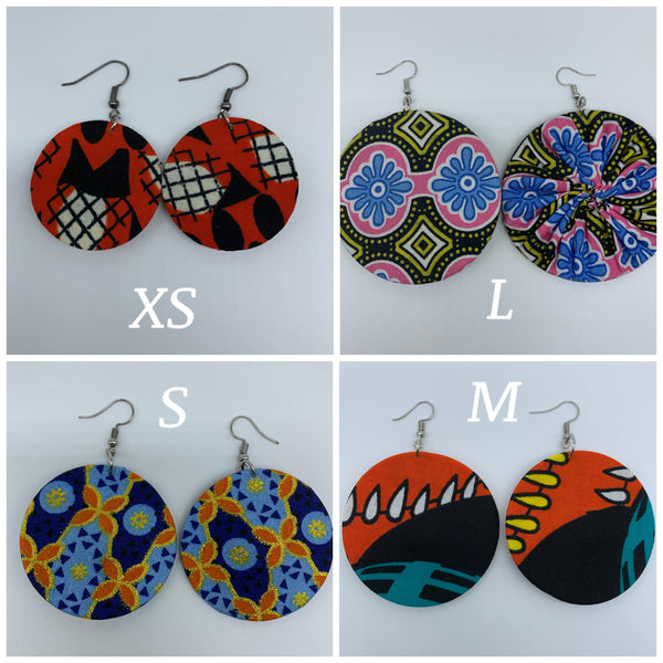 African Print Earrings-Round M Blue Variation 6