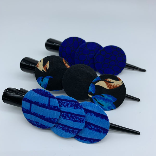 African Print Hair Clip- L Blue Variation - Lillon Boutique