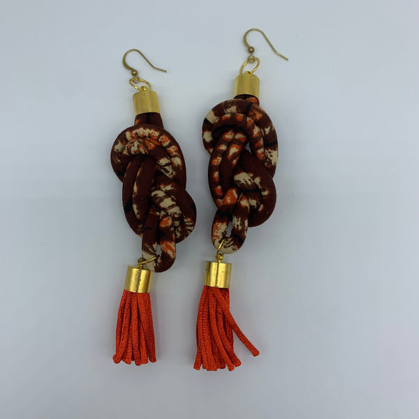African Print Earrings-Knotted L Brown Variation