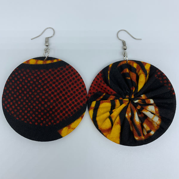 African Print Earrings-Round M Red Variation 15