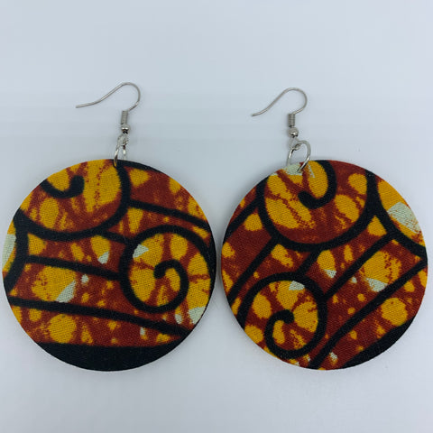 African Print Earrings-Round M Red Variation 16