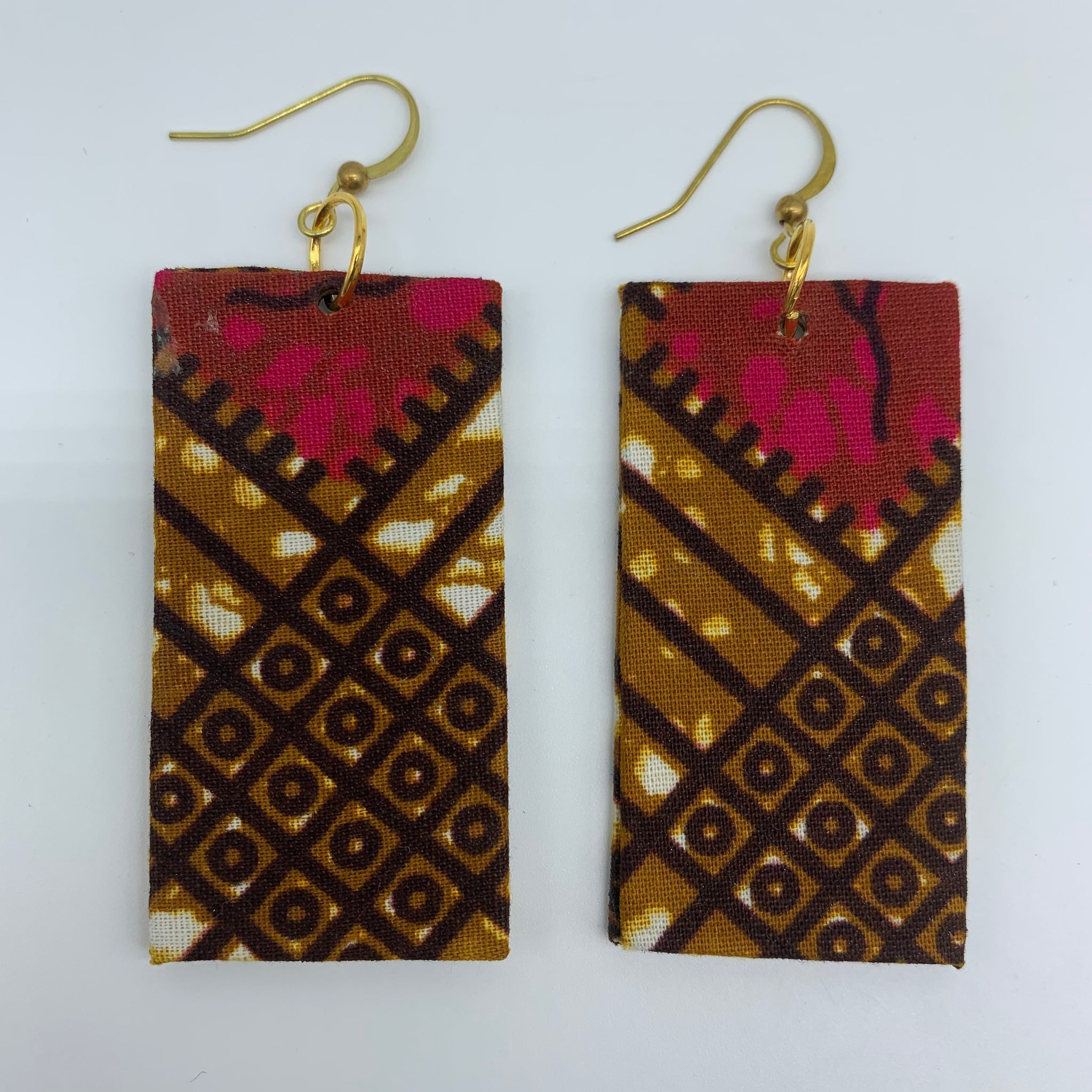 African Print Earrings-Rectangle Brown Variation