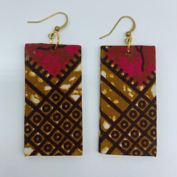 African Print Earrings-Rectangle Brown Variation