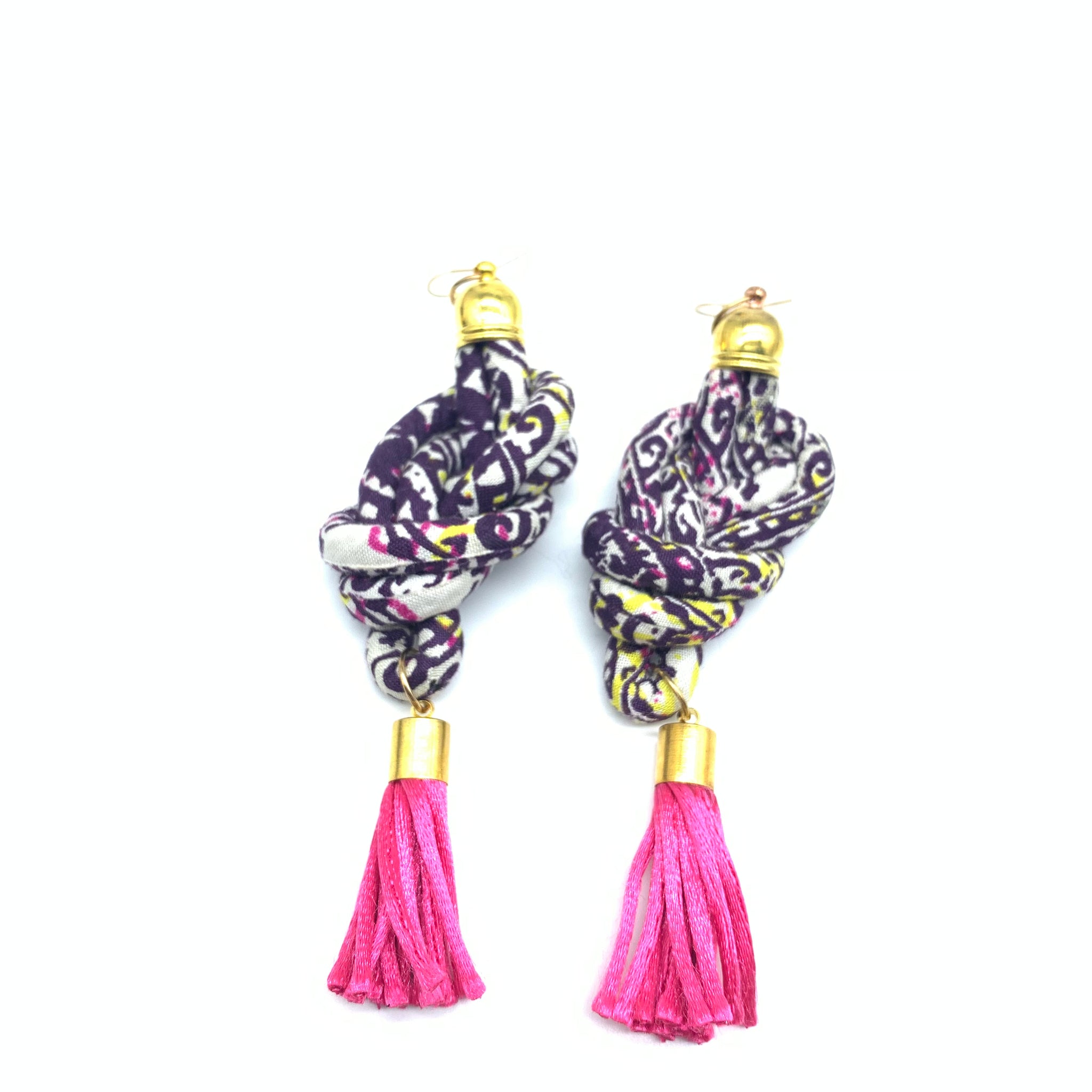 African Print Earrings-Knotted L Purple Variation 3
