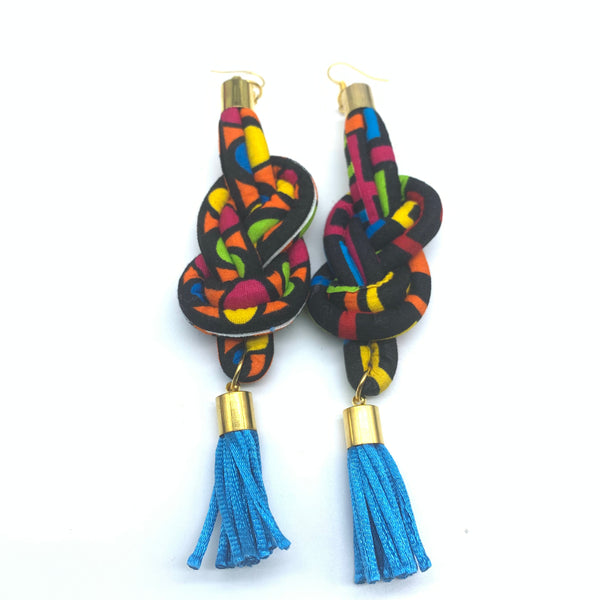 African Print Earrings-Knotted L Black Variation 7