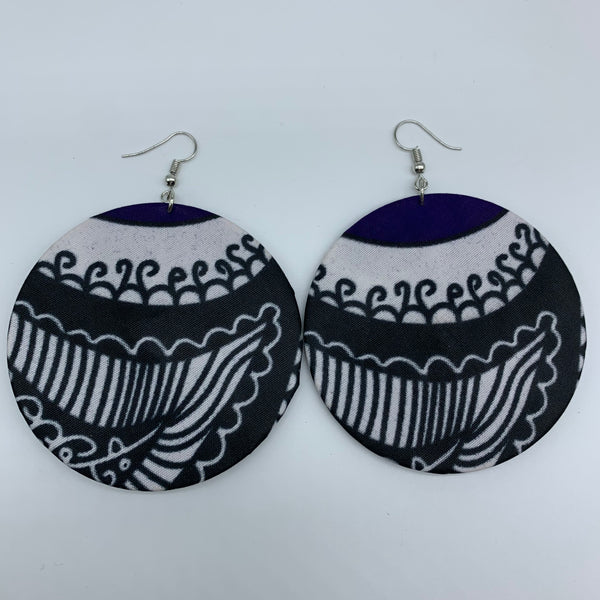 African Print Earrings-Round L Black Variation 7